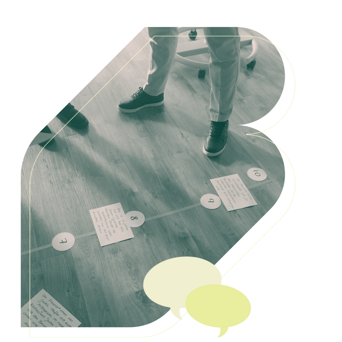 Menschen stehen an einem Prozessdiagram